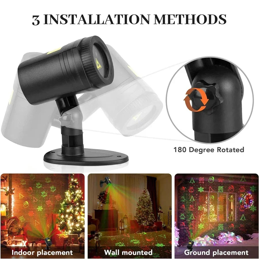 Christmas Laser Projector Lights 12 Patterns Moving Red Green Laser Light Outdoor Garden Starry Star Laser Lights Projector