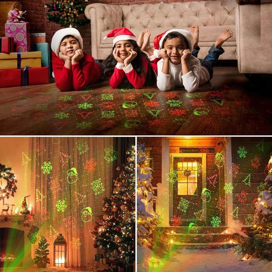 Christmas Laser Projector Lights 12 Patterns Moving Red Green Laser Light Outdoor Garden Starry Star Laser Lights Projector
