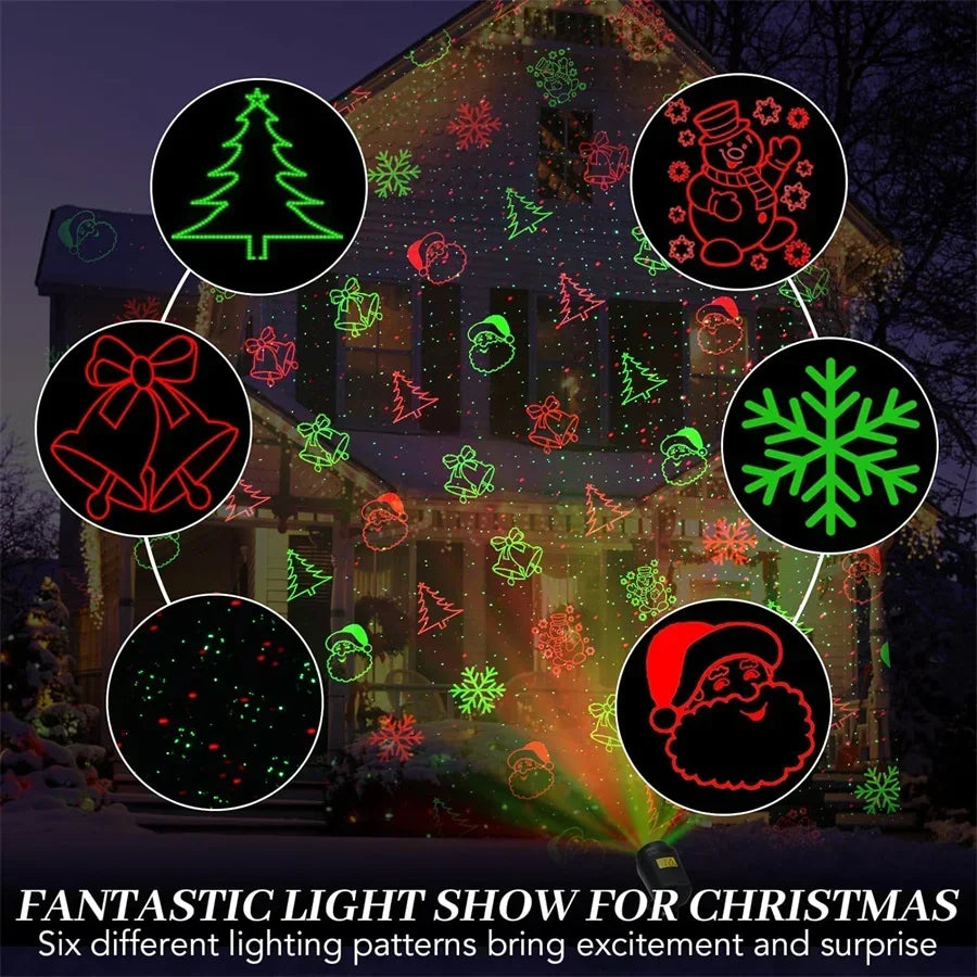 Christmas Laser Projector Lights 12 Patterns Moving Red Green Laser Light Outdoor Garden Starry Star Laser Lights Projector