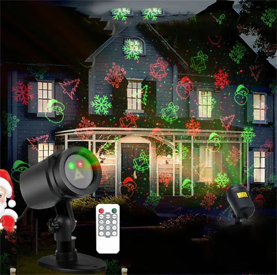 Christmas Laser Projector Lights 12 Patterns Moving Red Green Laser Light Outdoor Garden Starry Star Laser Lights Projector