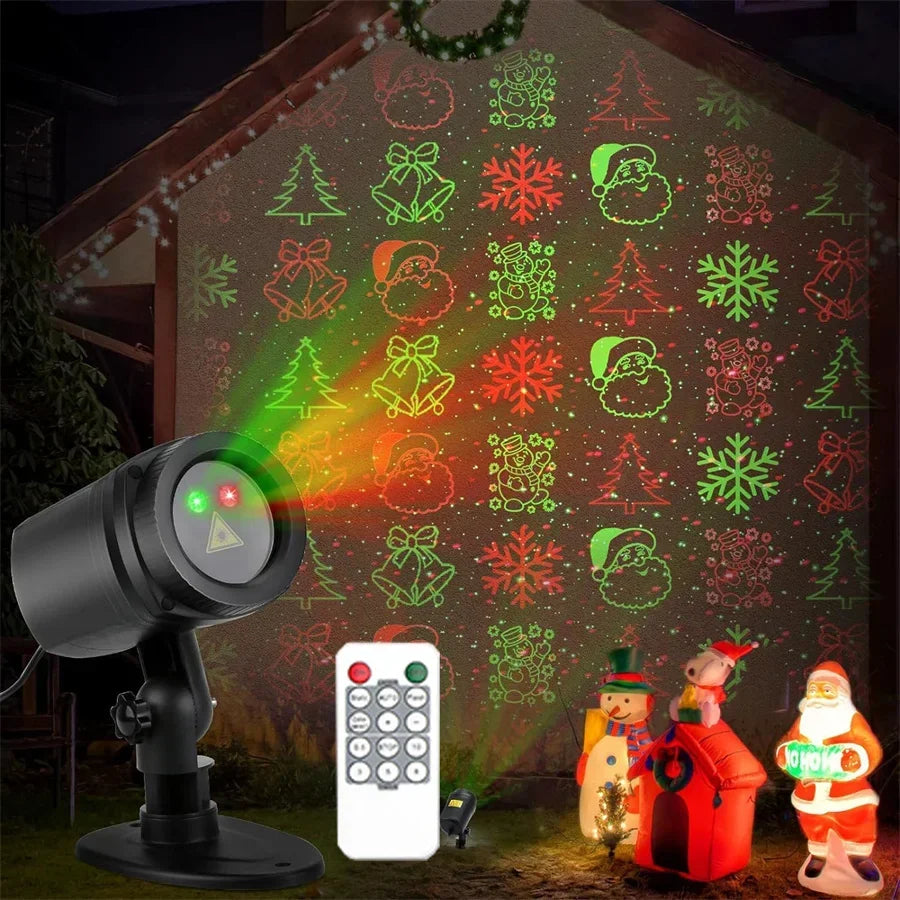 Christmas Laser Projector Lights 12 Patterns Moving Red Green Laser Light Outdoor Garden Starry Star Laser Lights Projector
