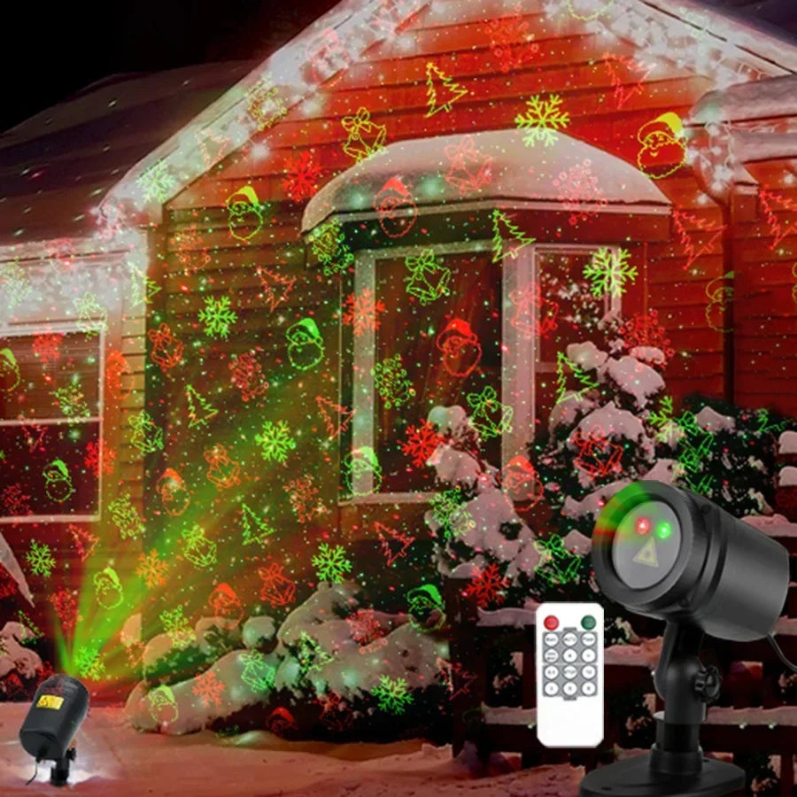 Christmas Laser Projector Lights 12 Patterns Moving Red Green Laser Light Outdoor Garden Starry Star Laser Lights Projector