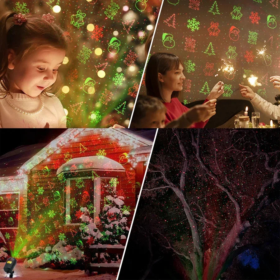 Christmas Laser Projector Lights 12 Patterns Moving Red Green Laser Light Outdoor Garden Starry Star Laser Lights Projector
