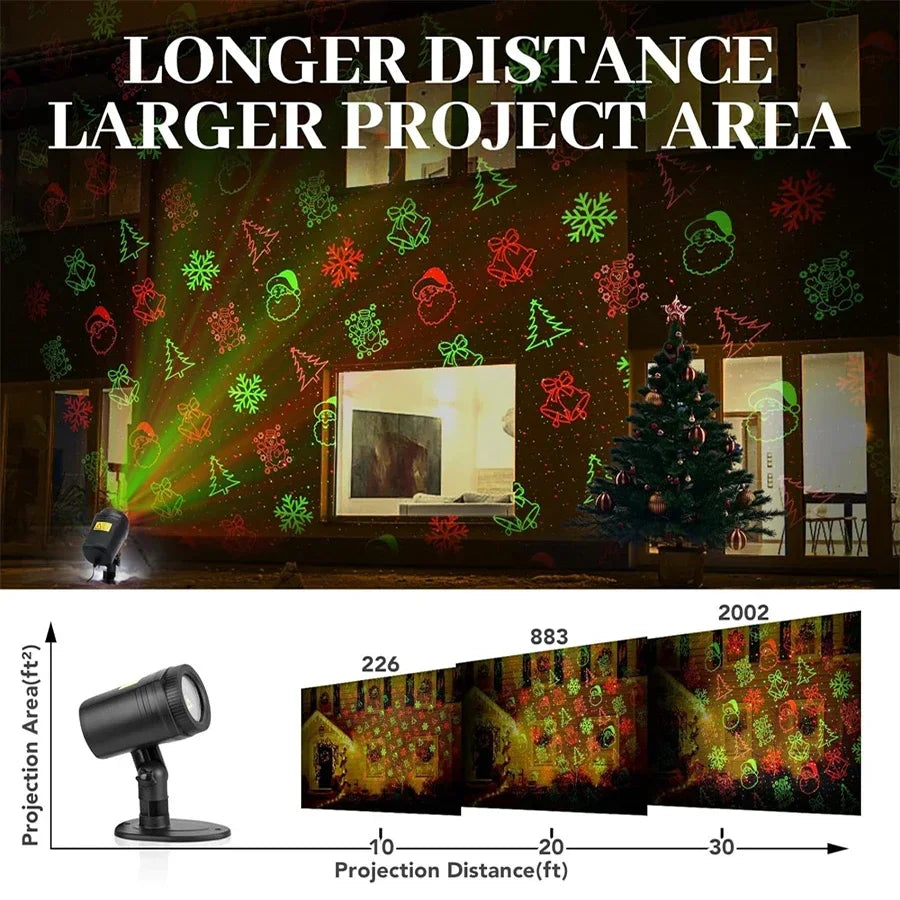 Christmas Laser Projector Lights 12 Patterns Moving Red Green Laser Light Outdoor Garden Starry Star Laser Lights Projector