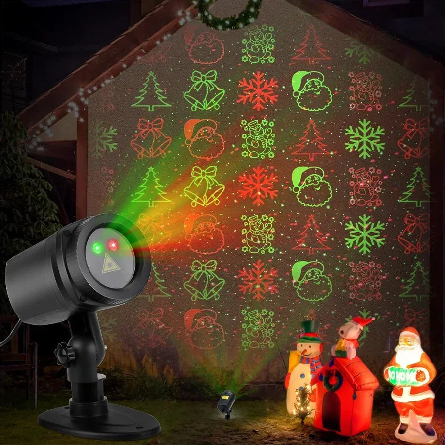 Christmas Laser Projector Lights 12 Patterns Moving Red Green Laser Light Outdoor Garden Starry Star Laser Lights Projector