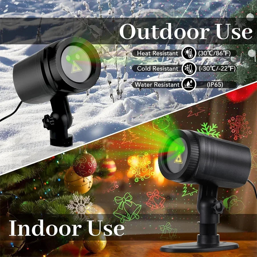 Christmas Laser Projector Lights 12 Patterns Moving Red Green Laser Light Outdoor Garden Starry Star Laser Lights Projector