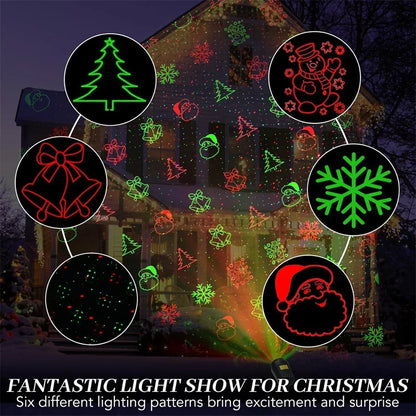 Christmas Laser Projector Lights 12 Patterns Moving Red Green Laser Light Outdoor Garden Starry Star Laser Lights Projector