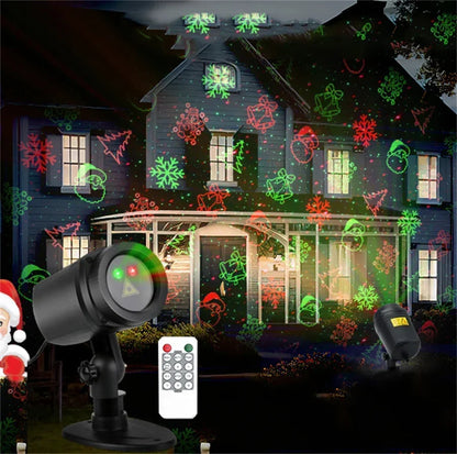 Christmas Laser Projector Lights 12 Patterns Moving Red Green Laser Light Outdoor Garden Starry Star Laser Lights Projector